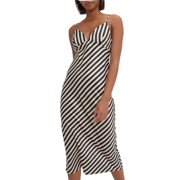 Shona Joy Dresses & Skirts - Shona Joy Duke Bias Slip Midi Dress Nude Black Striped Size 2 US NEW